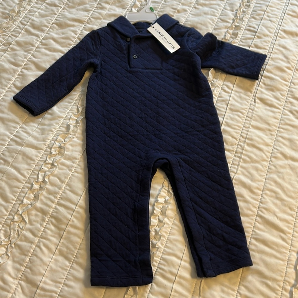 Janie and Jack navy quilted romper 12-18 months. NWT